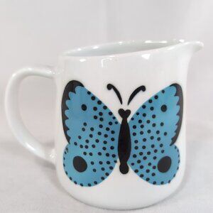 Arabia Made in Finland Butterfly Pitcher Creamer Jug Sport Blue White MCM READ